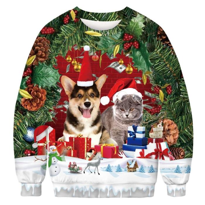 Fashion Ugly Christmas Sweater Movie Cartoon Characters 3D Printing Round Neck Sweater Couple Long Sleeve Pullover Sweater