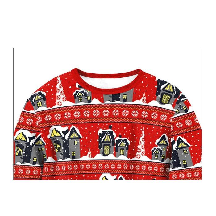Autumn Winter Ugly Christmas Women Long Sleeve O-Neck Loose Pullover Castle Print Tops