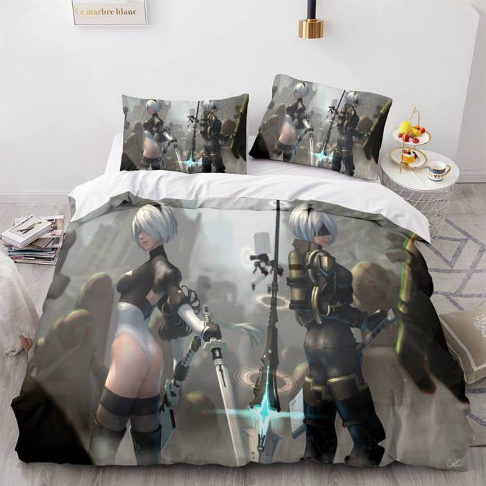 Nier Automata Cosplay 3 Piece Bedding Set Duvet Covers Bed Sheets