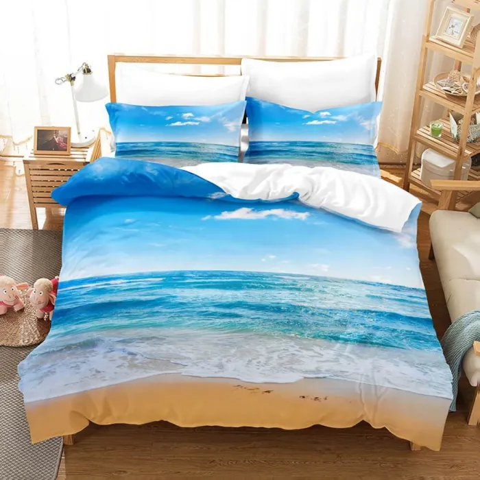 3-Piece Coastal Beach Theme Bedding Sets Duvet Cover Set Bed Sheets