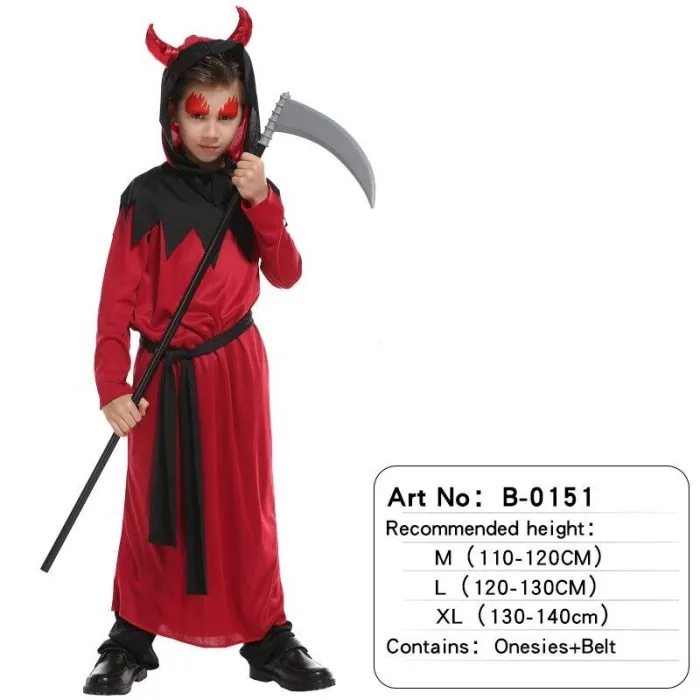 Halloween Children Animal Black Red Costume Robe Cosplay Devil Horn Demon Headwear Party Cosplay Fancy Dress