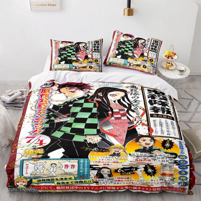 Anime Demon Slayer Cosplay 3 Piece Bedding Set Duvet Covers Bed Sheets
