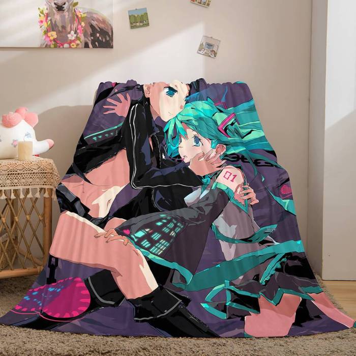 Hatsune Miku Cosplay Flannel Blanket Throw Comforter Bedding Sets
