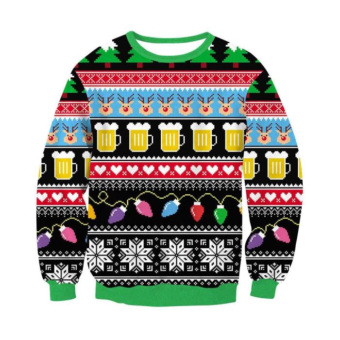 Fashion Women Ugly Christmas Sweater 3D Printing Long Sleeve Round Neck Pullover Tops