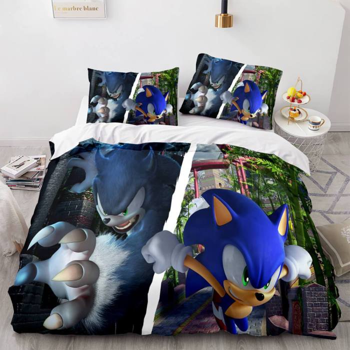 Sonic The Hedgehog Cosplay 3 Piece Bedding Set Duvet Covers Bed Sheets