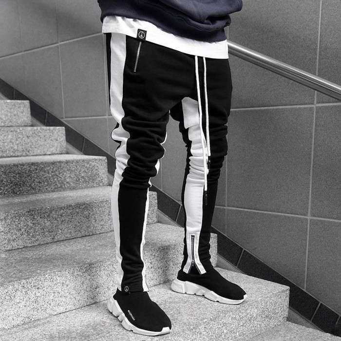 Men'S Casual Pants Ankle-Length Elastic Strap Patchwork Jogger Sports Fitness Sweatpants Long Pants