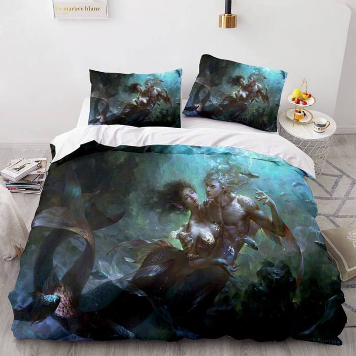 Mermaid Cosplay Bedding Set Full Duvet Cover Comforter Soft Bed Sheets