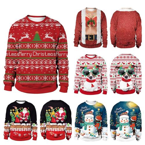 Fashion Ugly Christmas Sweater Men Women Round Neck Holiday Xmas 3D Funny Pullover Tops Couple