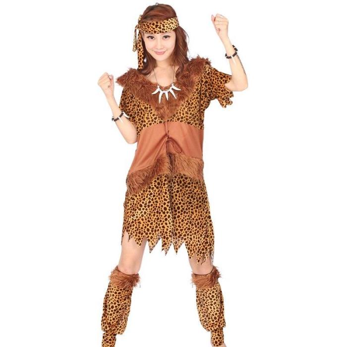 Halloween  Leopard Savage Caveman Primitive For Adult Lndian Clothing Carnival Costumes Men Women Couples Dress