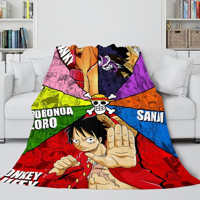 Japanese Cartoon One Piece Throw Flannel Blanket Soft Cozy Bedding Use