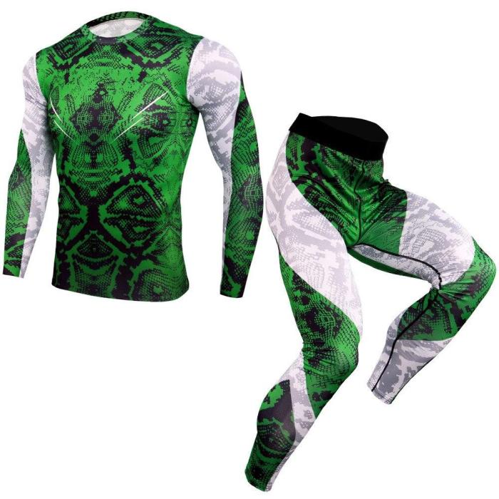 Fashion  Fitness Compression Sets T Shirt Men 3D Printed Mma Bodybuilding Muscle Shirt Leggings Base Layer Tight Tops