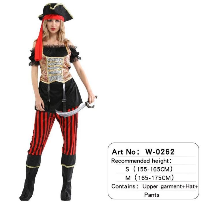 Halloween Women Skull Sexy Pirate Costume Adult Carnival Clothing Headwear Dress Birthday Party Performance Show