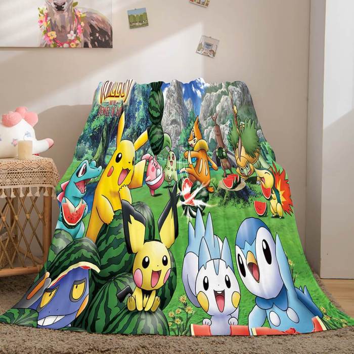 Game Pikachu Cosplay Caroset Blanket Flannel Throw Comforter Set