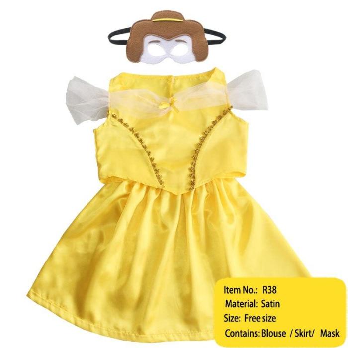 Princess Costumes Dress Up For Little Girls With Top Skirt Mask Age Of 3-8 Years