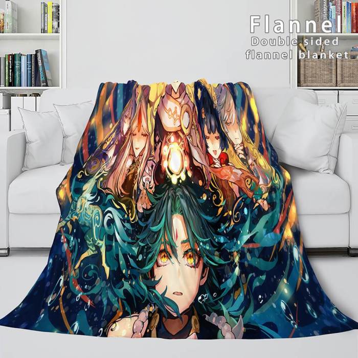 Genshin Impact Flannel Caroset Throw Cosplay Blanket Comforter Set