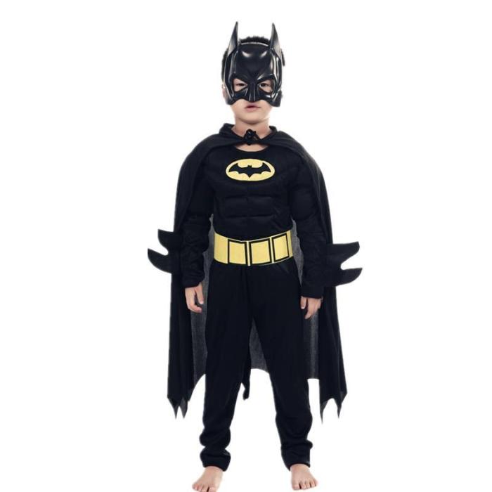 Kids Boys Muscle Costumes With Mask Cloak Movie Character Superhero Cosplay Halloween Party Role Play