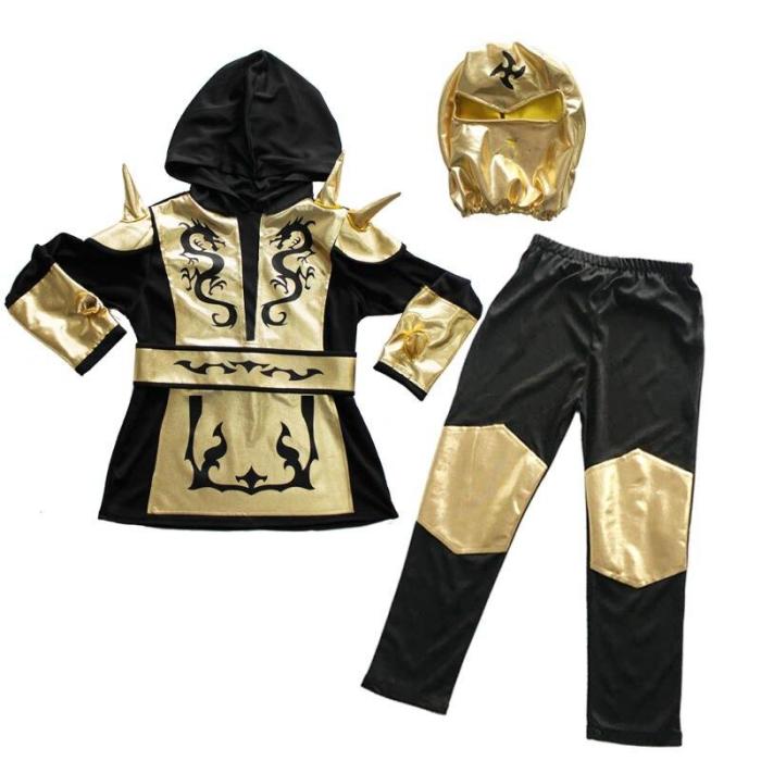 Ninja Costume Kids Gold Sliver Dragon Ninja Costume Hooded Shirt Pants Belt With Mask Carnival Costume