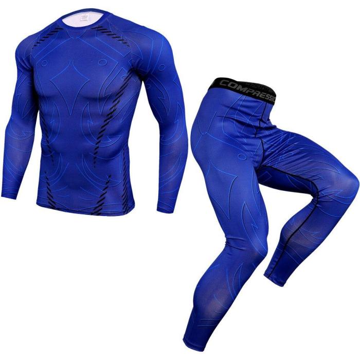 Fashion Compression T-Shirt Leggings Set Men Running Sport Quick Dry Sportswear Pants Male Gym Fitness Training Mma Tees