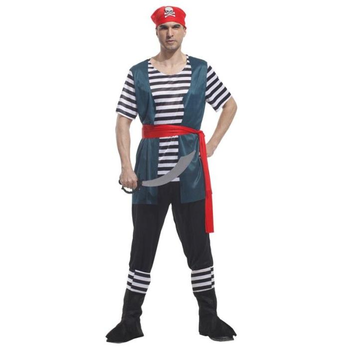 Pirates Costume Top Pants With Shoes Cover For Adult Pirate Captain Cosplay Halloween Stage Performance Birthday Party