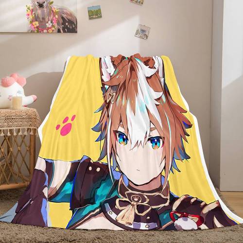 Game Genshin Impact Flannel Caroset Throw Cosplay Blanket Comforter Set