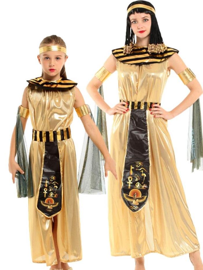 Halloween Egyptian Parent-Child Costume Cleopatra Egypt Queen Cosplay Carnival Party Sexy Golden Fancy Dress