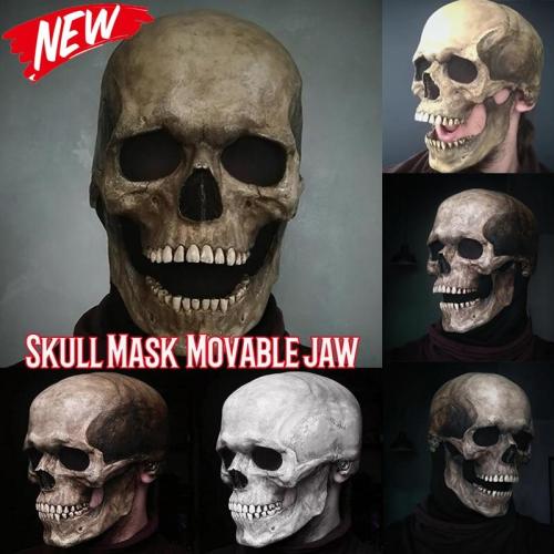 Fashion Halloween Horror Full Head Skull Mask Helmet With Movable Jaw Adult Latex Mask Scary Skull Cosplay Props