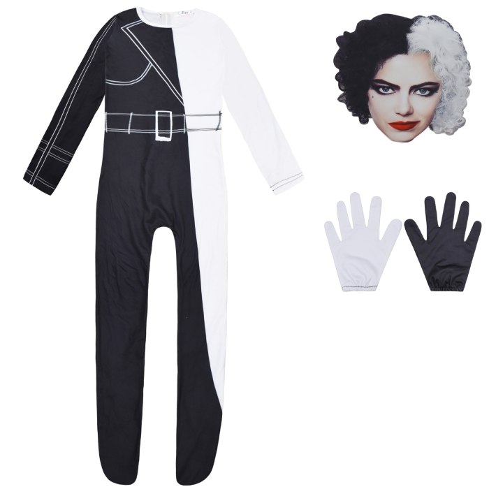 Halloween Costume Black White Cruella De Vil Cosplay Jumpsuit Mask For Girls