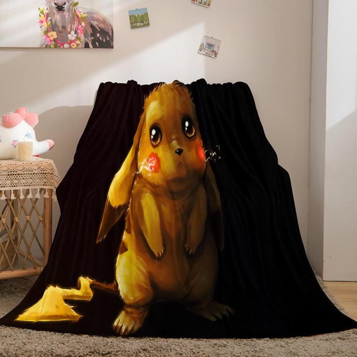 Pikachu Cosplay Blanket Flannel Throw Comforter Set