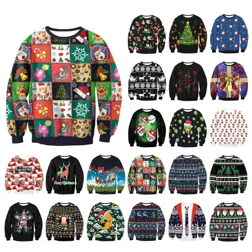 Ugly Christmas Sweater Unisex Men Women Long Sleeve O-Neck Loose Pullover Tops Xmas Casual Funny Print Sweatshits