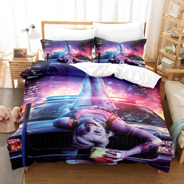 Joker Harley Quinn Cosplay 3 Piece Bedding Set Duvet Cover Bed Sheets