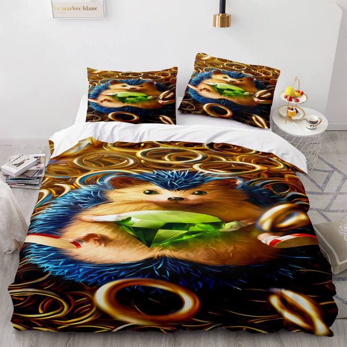 Sonic The Hedgehog Cosplay 3 Piece Bedding Set Duvet Covers Bed Sheets