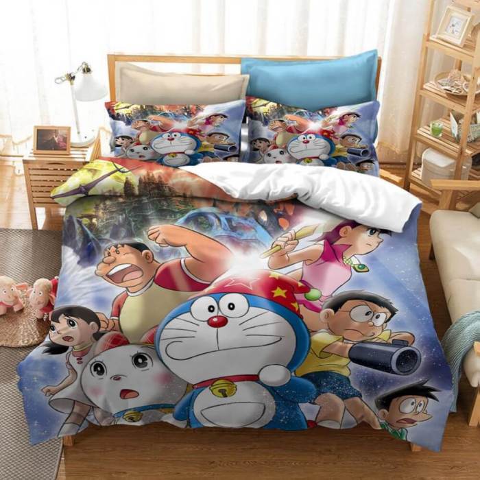 Cartoon Doraemon Cosplay Bedding Set Duvet Covers Comforter Bed Sheets
