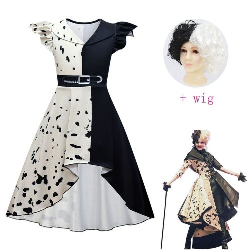 Movie Halloween Costumes For Kids Girls Cruella De Vil Cosplay Fancy Black White Maid Princess Dresses Outfits