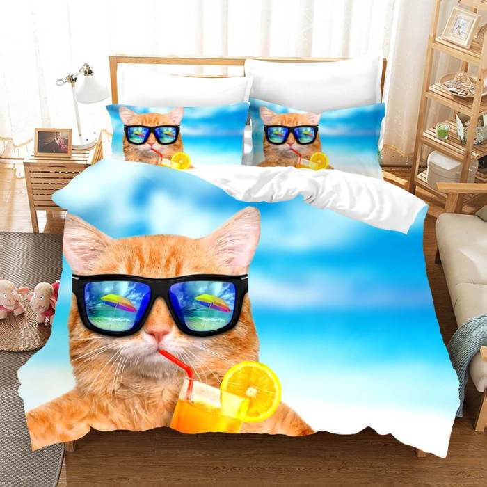 Lovely Animal Pet Cats Bedding Set Duvet Covers Comforter Bed Sheets