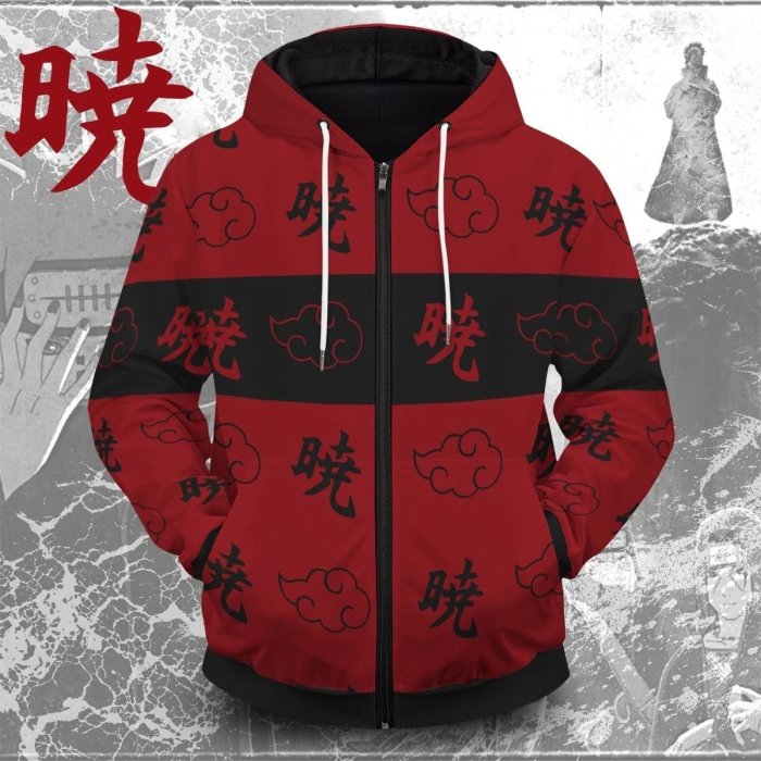 Naruto Anime Red Dawn Cosplay Unisex 3D Printed Hoodie Sweatshirt Jacket With Zipper