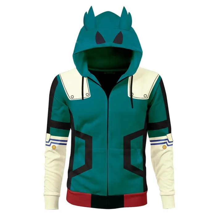 Anime My Hero Academia Boku No Hero Academia Midoriya Izuku Cosplay Zipper Hoodie Costume With Ears