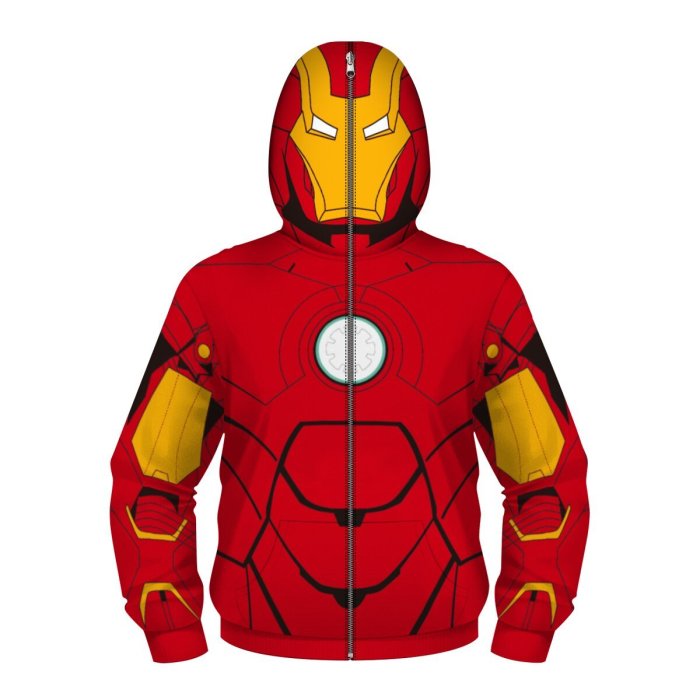 The Avengers Movie Boys Face Covered Iron Man 1 Cosplay Kids Sweatshirts Jacket Hoodies With Zipper For Children