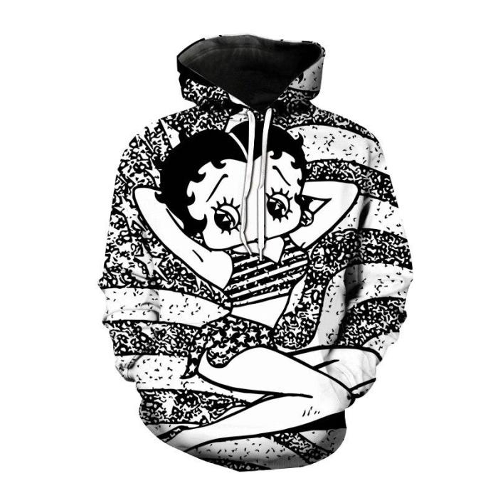 Funny Cartoon Betty Boop Printing 3D Sweatshirts Pullover Hoody Oversized Hoodie