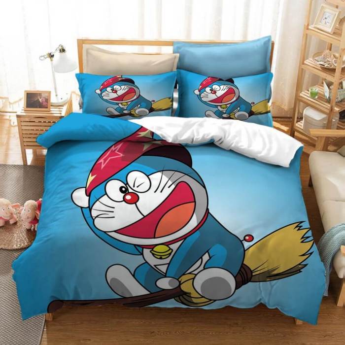 Cartoon Doraemon Cosplay Bedding Set Duvet Covers Comforter Bed Sheets