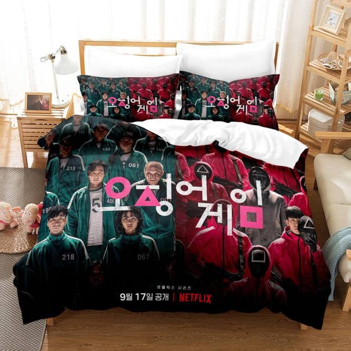 Squid Game Cosplay 3 Pcs Bedding Set Duvet Covers Comforter Bed Sheets