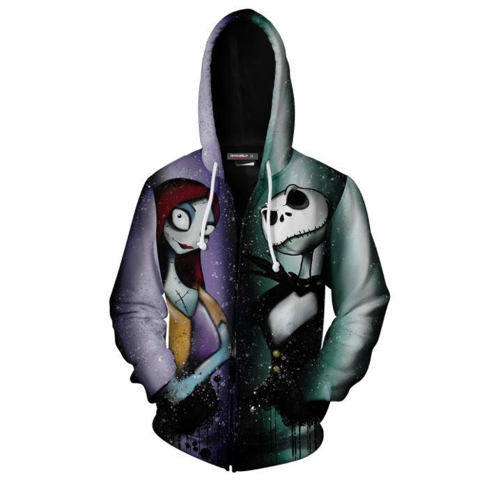 The Nightmare Before Christmas Movie Jack Sally Skellington 35 Cosplay Unisex 3D Printed Hoodie Sweatshirt Jacket With Zipper