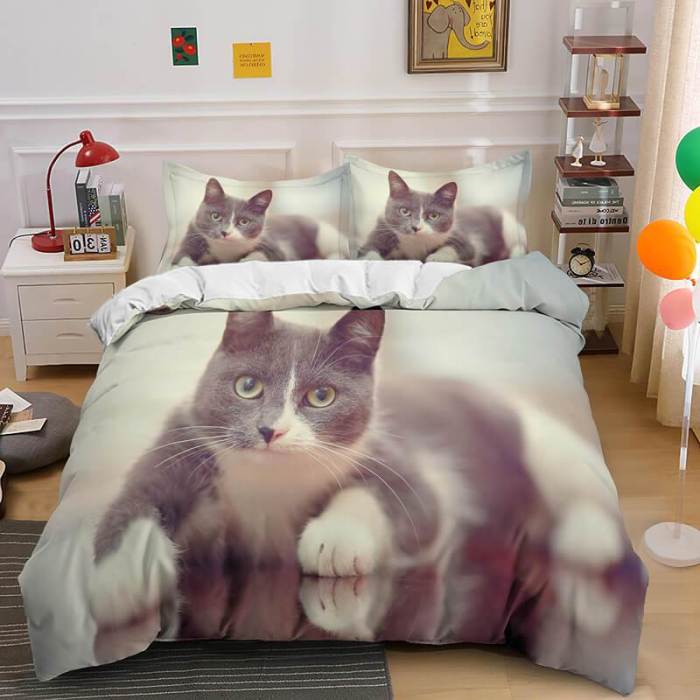 Cute Animal Pet Cats Bedding Set Duvet Covers Comforter Bed Sheets