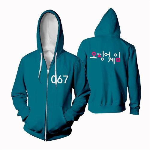 Kids Korean Round Six Squid Game Copslay 3D Print Oversized Sweatshirts Zipper Up Hoodie