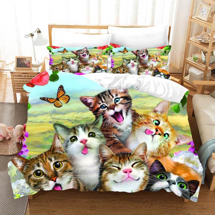 Lovely Animal Pet Cats Bedding Set Duvet Covers Comforter Bed Sheets
