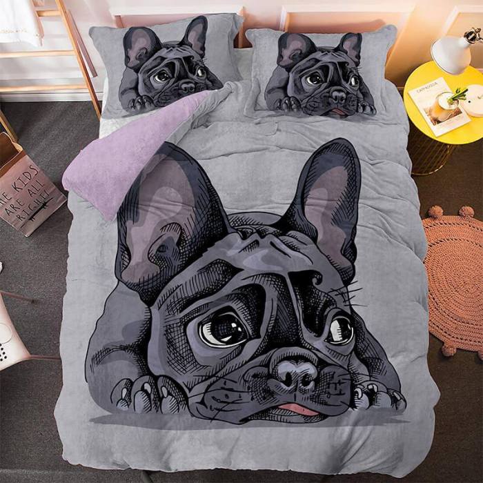 Cute Dog Cartoon Pug Bedding Set Duvet Covers Comforter Bed Sheets