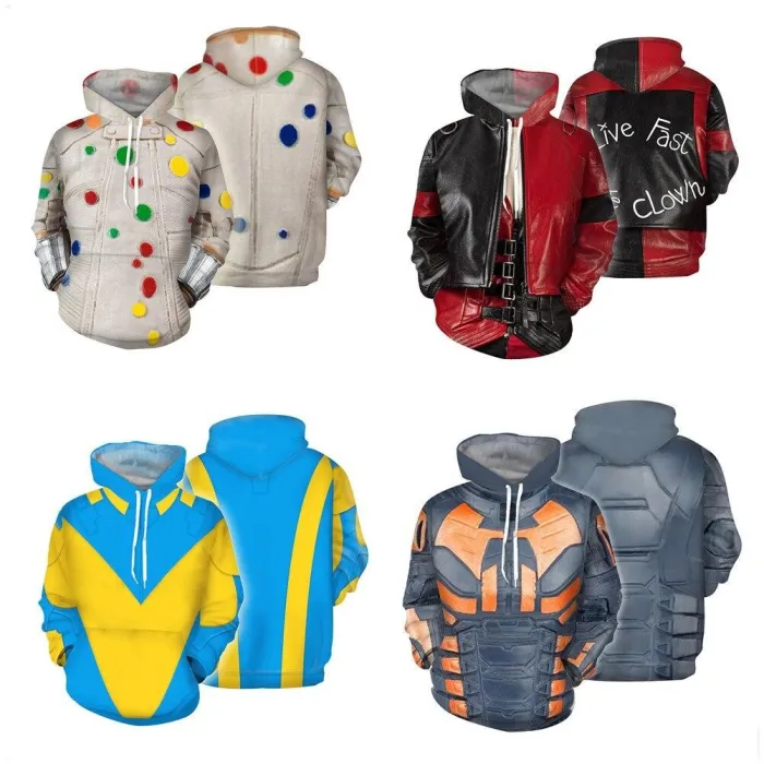 Suicide Squad Movie Harleen Quinzel Hoodies Bloodsport Polka Dot Peacemaker Hooded Pullover Coat