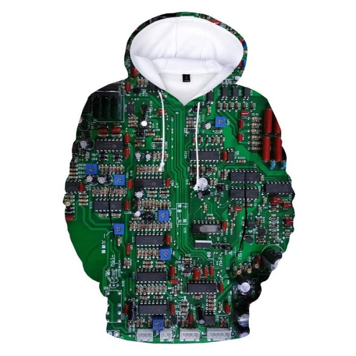 Electronic Chip 3D Printed Funny Hoodie Pullover
