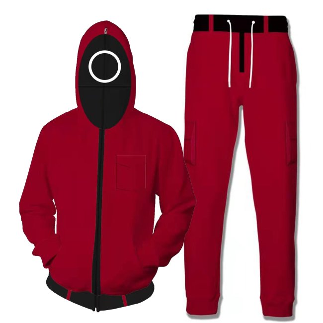 2 Pcs/Set Squid Game Tv Round Six Red Manager Round Cosplay Unisex 3D Printed Hoodie Sweatshirt Jacket With Zipper+Pant