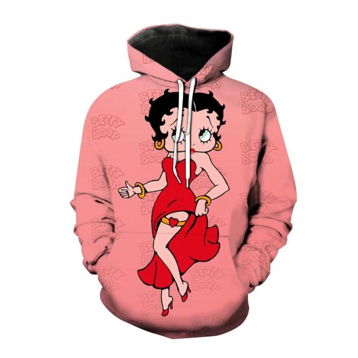 Funny Cartoon Betty Boop Printing 3D Sweatshirts Pullover Hoody Oversized Hoodie