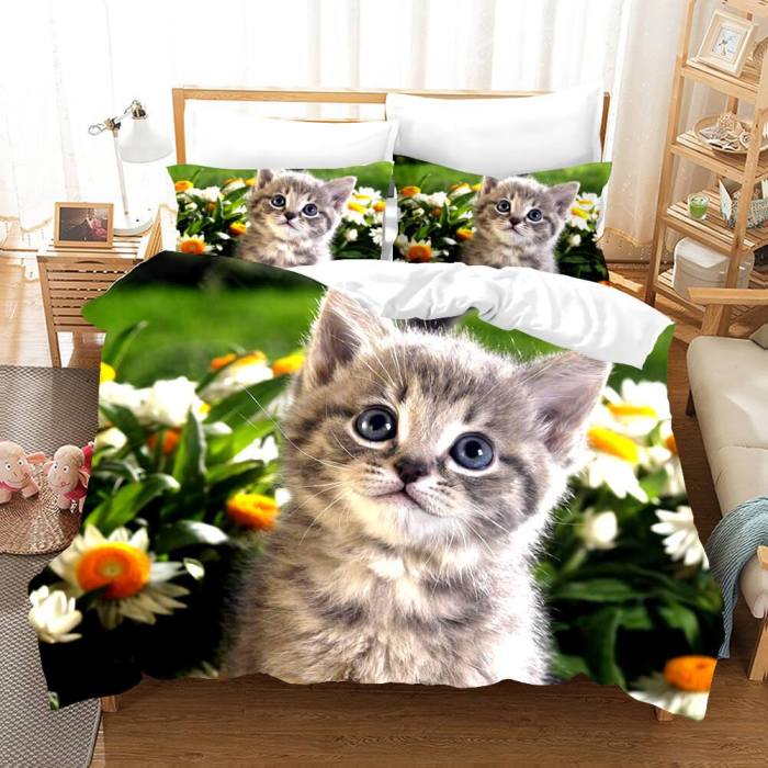 Cute Animal Pet Cats Bedding Set Duvet Covers Comforter Bed Sheets